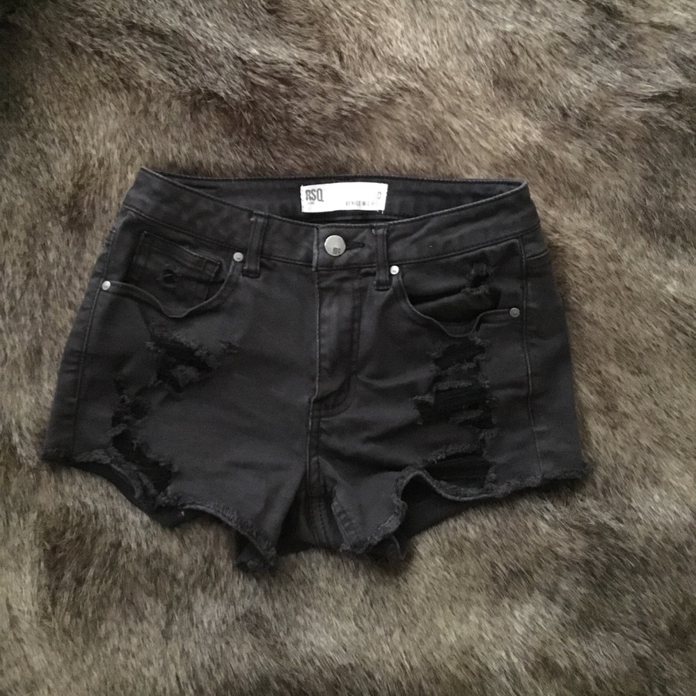 RSQ Venice Mid Rise Black Distressed Denim Shorts